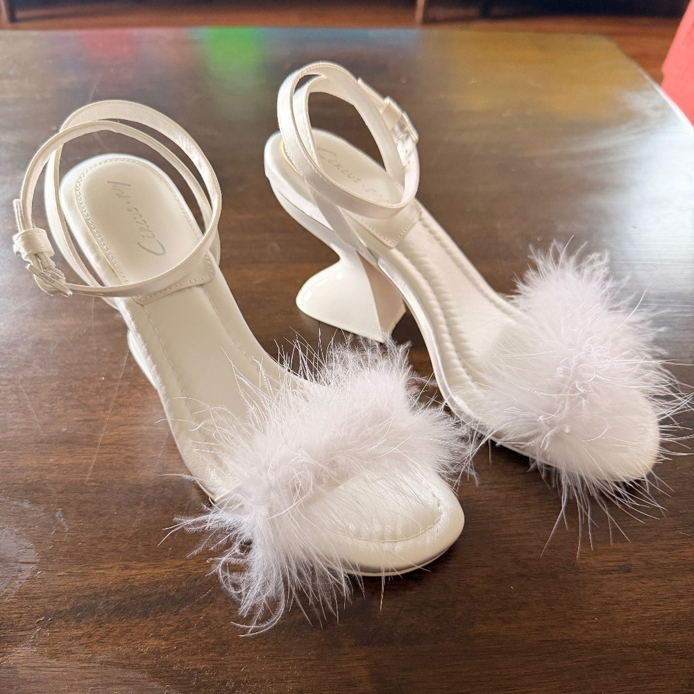 Brenna White Satin Feather Heels Sam Edelman